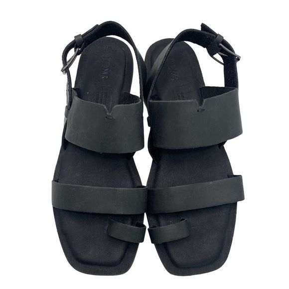 TOMS Freya Black Vegan Leather Sandals Size 7 - Picture 2 of 11